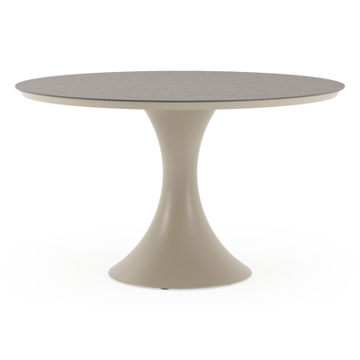 Table de jardin Fano ronde en aluminium beige et céramique pleine Wulong - Diam. 130 x Haut. 75 cm