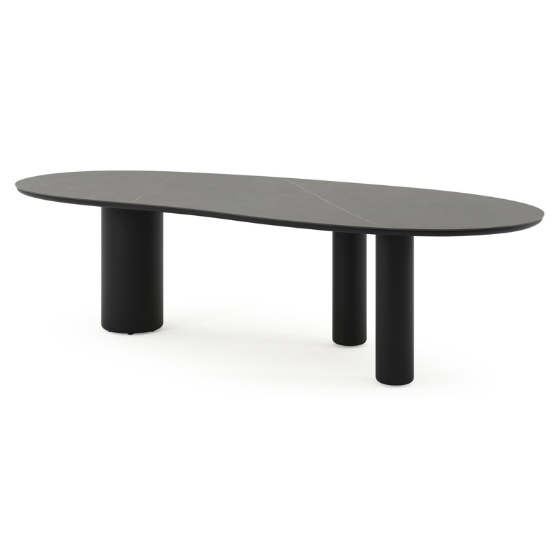 Table de jardin Amico organique en aluminium noir et céramique pleine Calatorao - Lg. 280 x Lrg. 120 x Haut. 73.5 cm