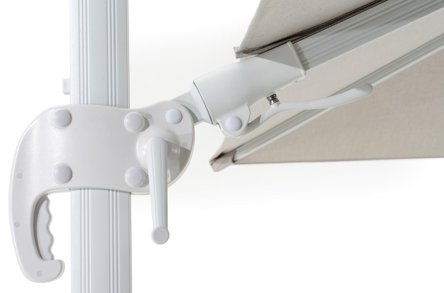 Parasol pedant Avola avec fonction tilt en aluminium blanc avec toile de parasol en all weather sunbrella® premium natte graumel chalk - Lg.1 300 x Lg.2 300 cm (sans pied de parasol)