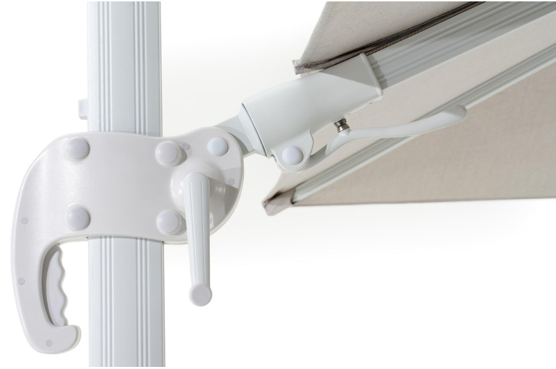 Avola zweefparasol met tiltfunctie in wit aluminium met natte graumel chalk all weather sunbrella® premium parasoldoek - L1 300 x L2 300 cm (zonder voet)