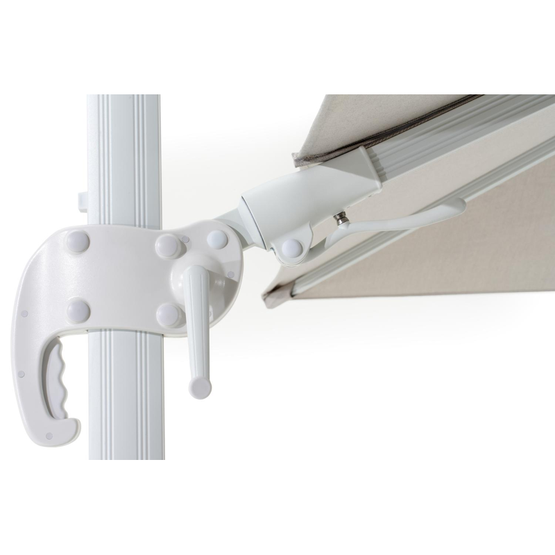 Avola zweefparasol met tiltfunctie in wit aluminium met natte graumel chalk all weather sunbrella® premium parasoldoek - L1 300 x L2 300 cm (zonder voet)