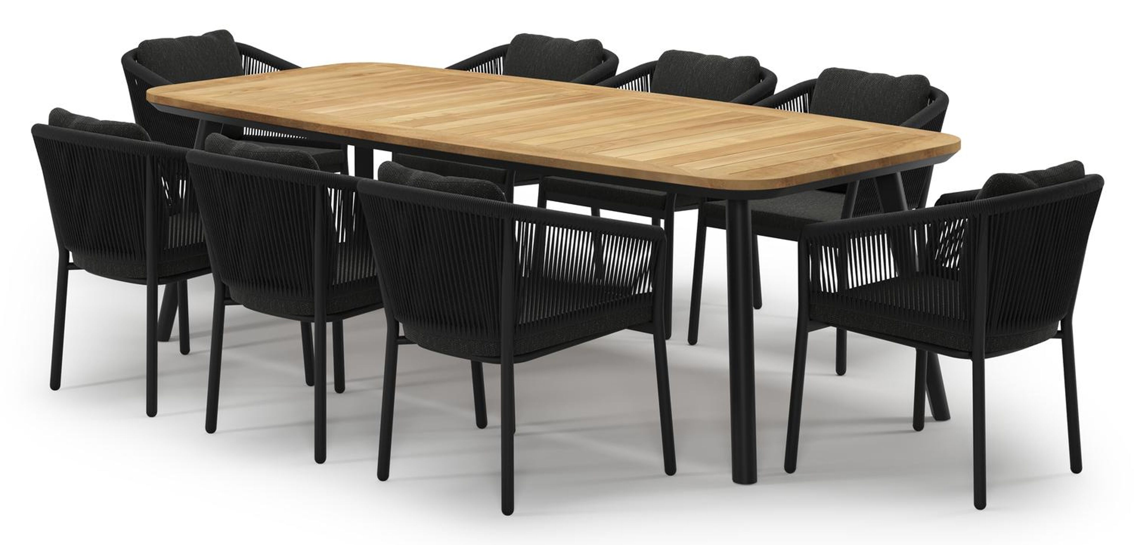 Mosa tuinset in zwart aluminium en teak met 8 Gerona tuinstoelen