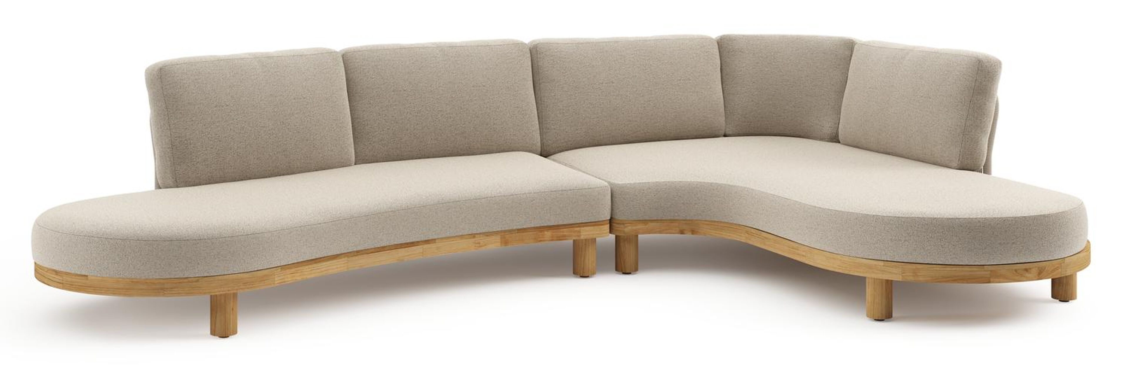 Salon de jardin d'angle Donato en teck et corde ronde tissée verticalement beige et coussins en all weather cosytica Marbella Beige