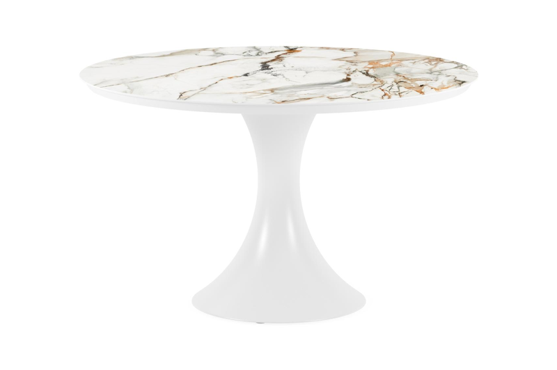 Fano tuintafel in wit aluminium en volkeramiek calacatta luxe - Dia. 130 x H 75 cm