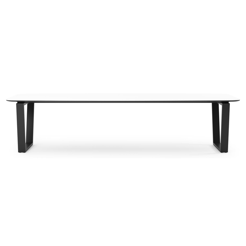 Table de jardin Pagino forme de bateau en aluminium noir et céramique pleine Arctic White - Lg. 315 x Lrg. 115 x Haut. 73 cm