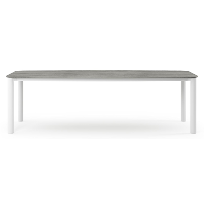 Table de jardin Orso forme de bateau en aluminium blanc et céramique pleine Aspen Grey - Lg. 255 x Lrg. 115 x Haut. 75 cm