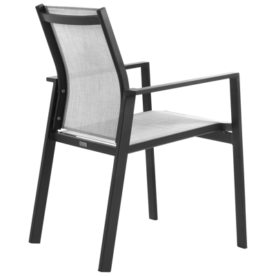 Oviedo tuinset met verlengbare tafel in zwart aluminium en grijs keramische print tafelblad met 8 stapelbare Bahia tuinstoelen