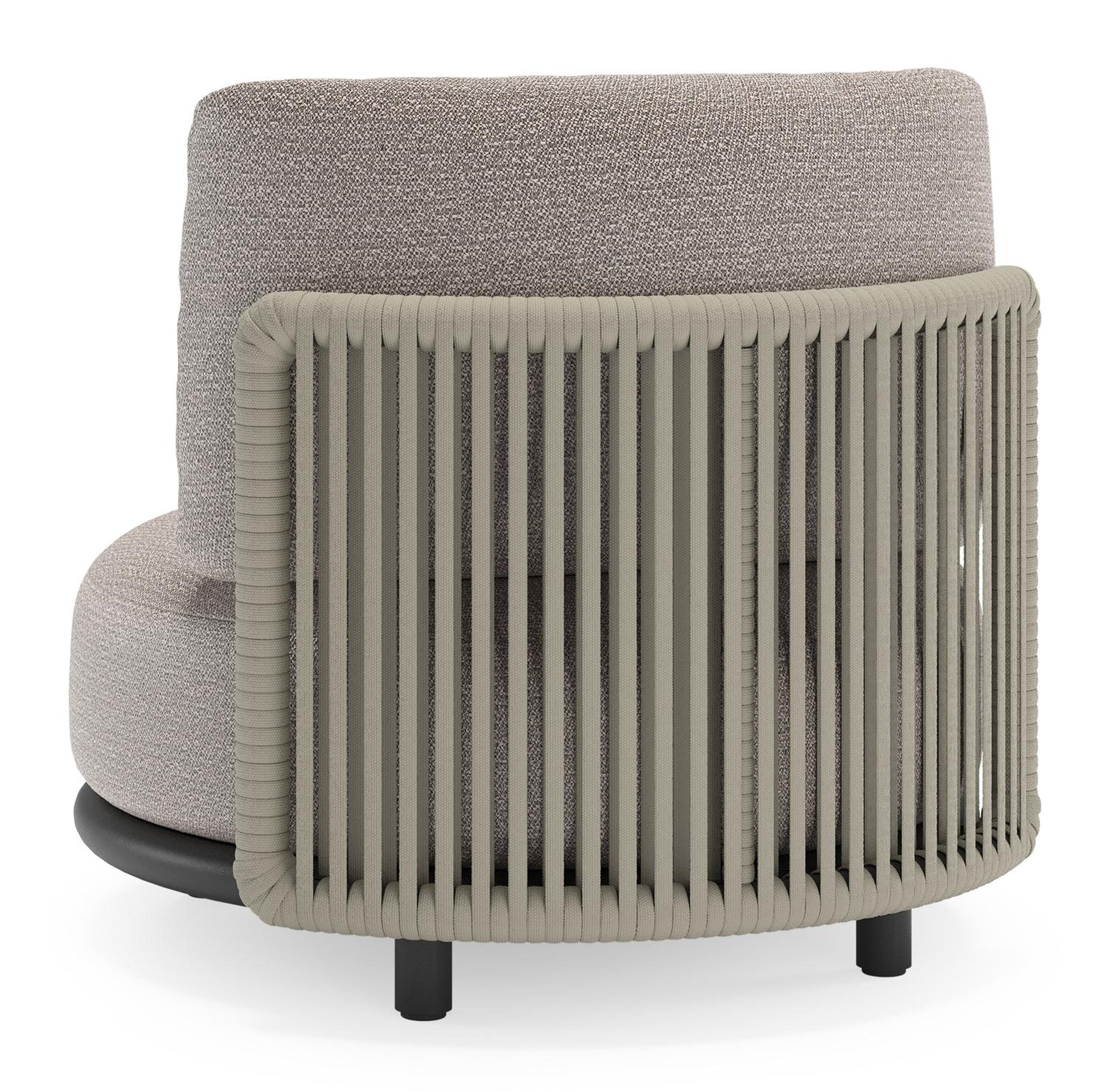 Lomano loungestoel in zwart aluminium en beige verticaal geweven luxe vlakke rope met Wander Granite all weather sunbrella® luxe