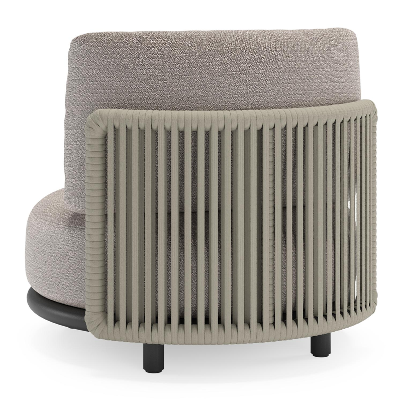 Lomano loungestoel in zwart aluminium en beige verticaal geweven luxe vlakke rope met Wander Granite all weather sunbrella® luxe