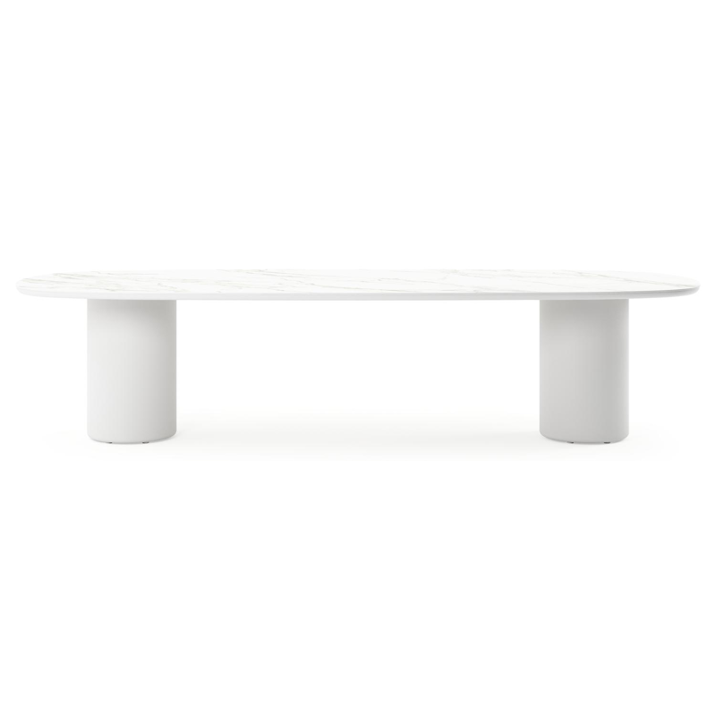 Amico tuintafel bombo in wit aluminium en volkeramiek Calacatta - L 320 x B 130 x H 74 cm