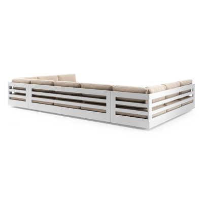 Canapé de jardin Como en aluminium blanc et coussins en all weather sunbrella® luxe natte linen chalk