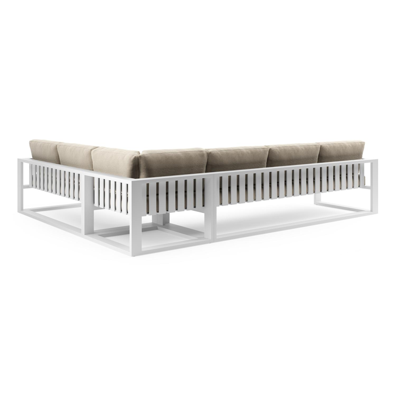 Verato loungehoek in wit aluminium met althea chalk all weather cosytica kussen