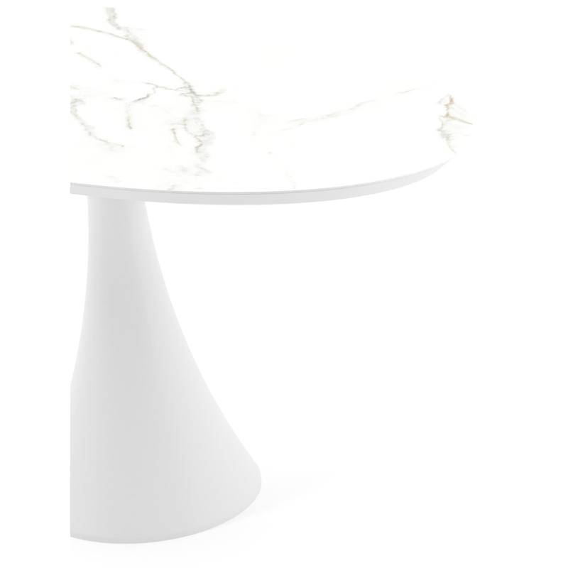 Table de jardin Fano oval en aluminium blanc et céramique pleine Calacatta - Lg. 140 x Lrg. 80 x Haut. 75 cm