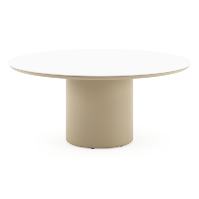 Amico low dining tuintafel rond in beige aluminium en volkeramiek Arctic White - Dia. 148 x H 61 cm