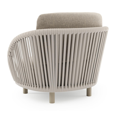 Lupino loungestoel in beige aluminium en beige verticaal geweven luxe vlakke brede rope met chartres pewter all weather sunbrella® luxe kussen