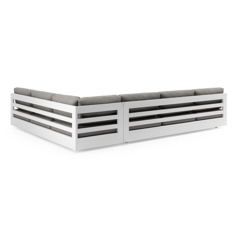 Como loungehoek in wit aluminium met tundra charcoal all weather sunbrella® luxe kussen