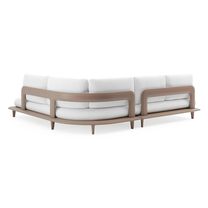 Salon de jardin d'angle Bomero en aluminium taupe et coussins en all weather solica ego birch