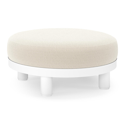 Pouf Donato en aluminium blanc avec coussin en all weather sunbrella® luxe lopi marble