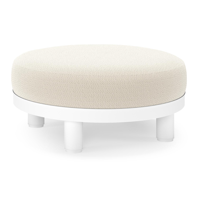 Pouf Donato en aluminium blanc avec coussin en all weather sunbrella® luxe lopi marble