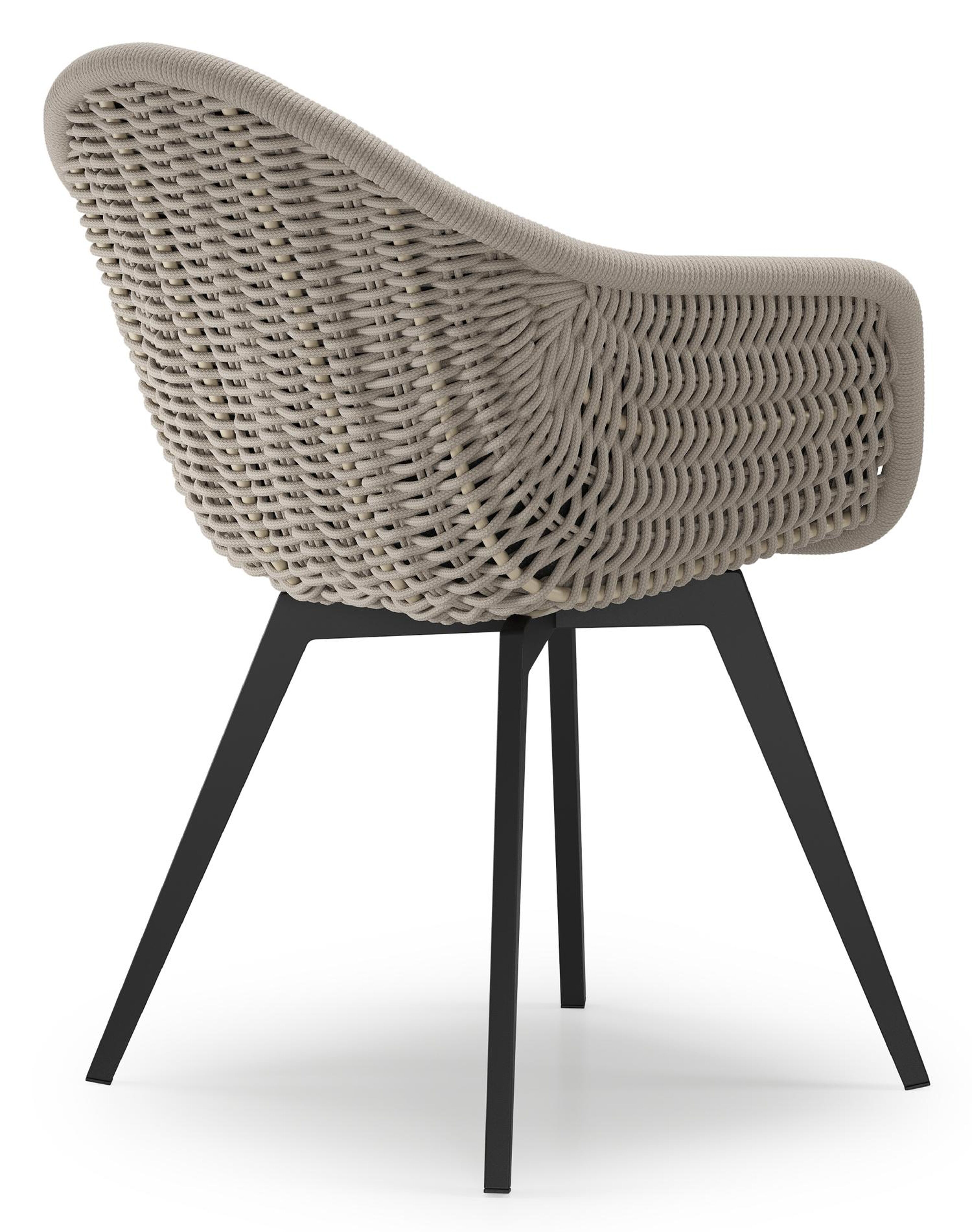 Pagino tuinstoel in zwart aluminium en beige ronde wicker met kussen in chartres sooty all weather sunbrella® luxe
