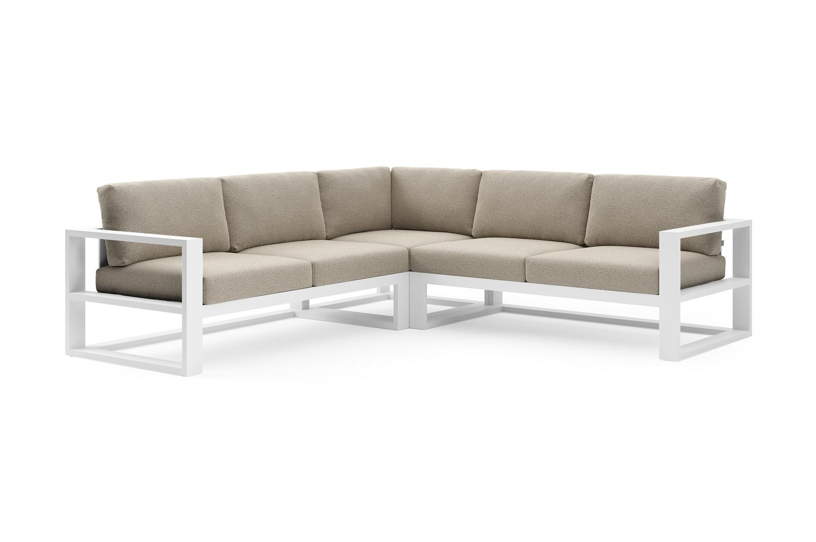 Verato loungehoek in wit aluminium met catania beige all weather cosytica kussen