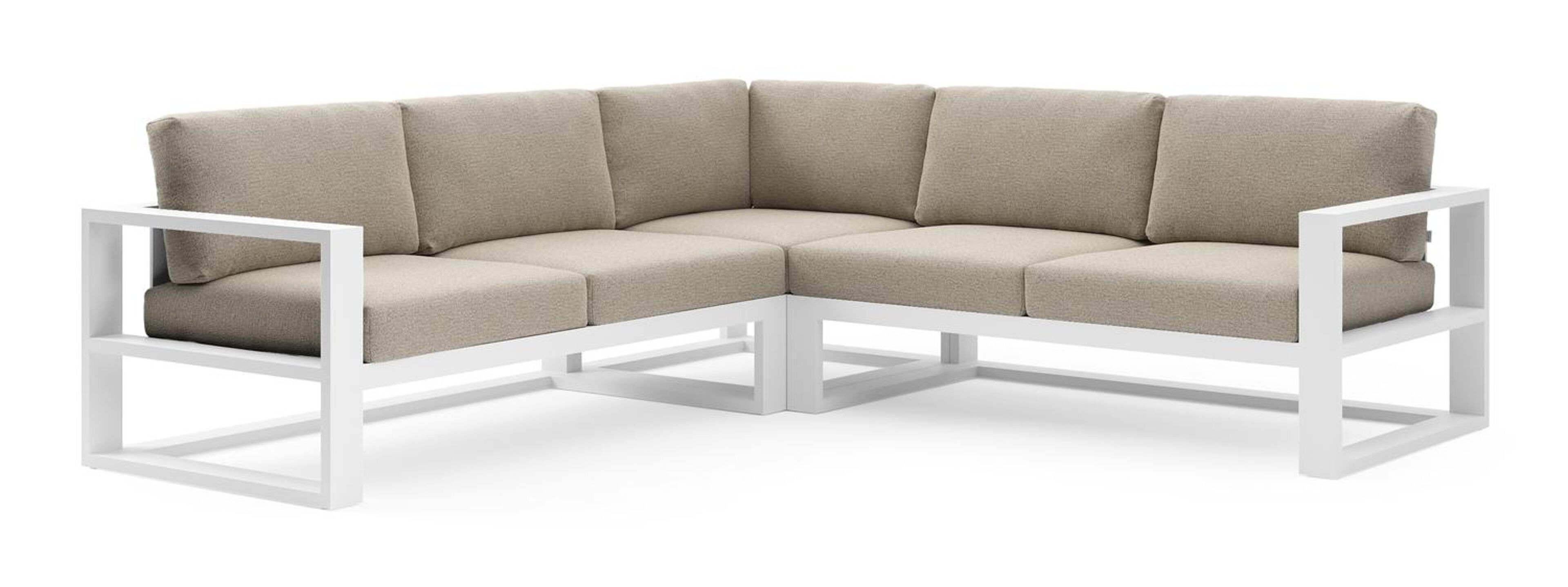 Verato loungehoek in wit aluminium met catania beige all weather cosytica kussen