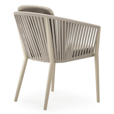 Orso tuinstoel in beige aluminium en beige verticaal geweven vlakke rope met Marbella Beige All Weather Cosytica kussen