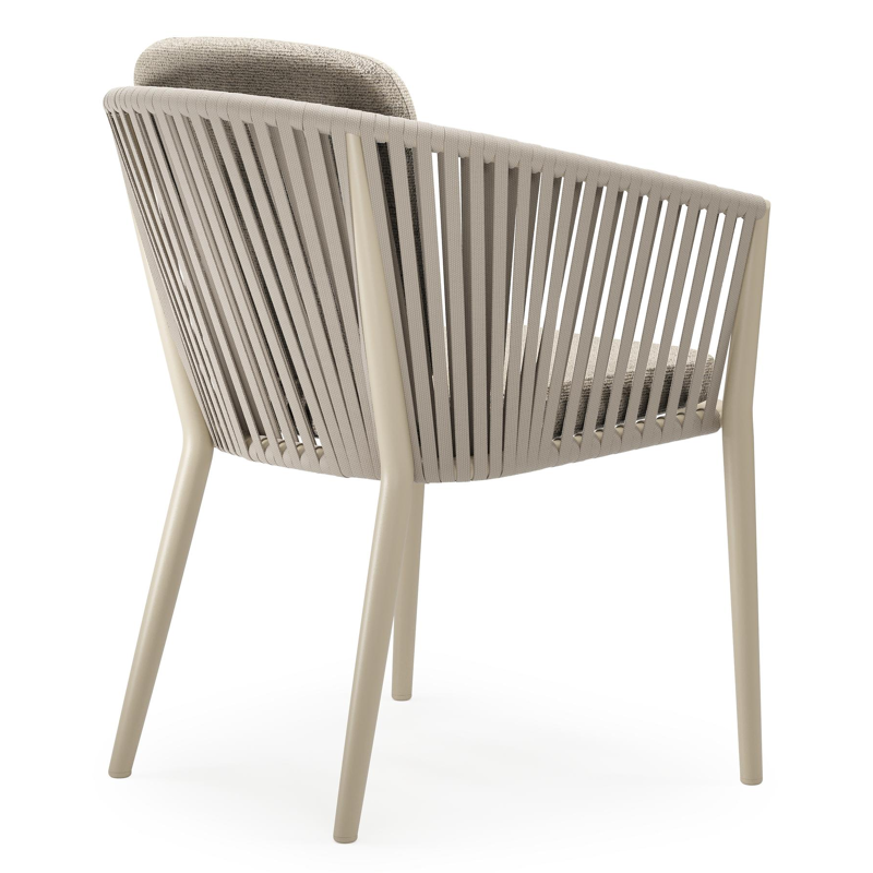 Chaise de jardin Orso en aluminium beige et corde plate tissée verticalement beige avec coussin All Weather Cosytica Marbella Beige