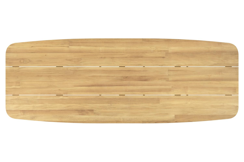 Table de jardin Orso forme de bateau en aluminium beige et teck - Lg. 315 x Lrg. 115 x Haut. 74.5 cm