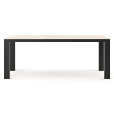 Table de jardin Nano rectangulaire en aluminium noir et céramique pleine Travertino Bianco - Lg. 200 x Lrg. 100 x Haut. 75 cm