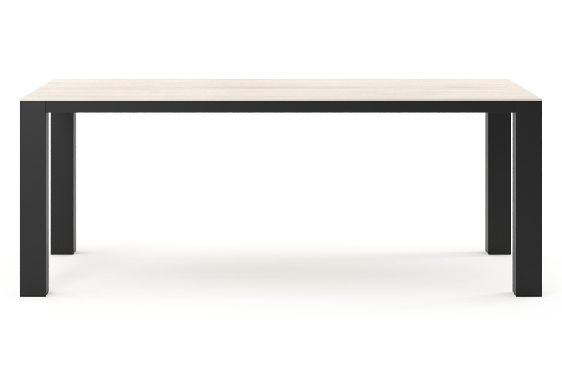 Table de jardin Nano rectangulaire en aluminium noir et céramique pleine Travertino Bianco - Lg. 200 x Lrg. 100 x Haut. 75 cm