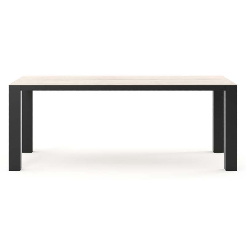 Table de jardin Nano rectangulaire en aluminium noir et céramique pleine Travertino Bianco - Lg. 200 x Lrg. 100 x Haut. 75 cm