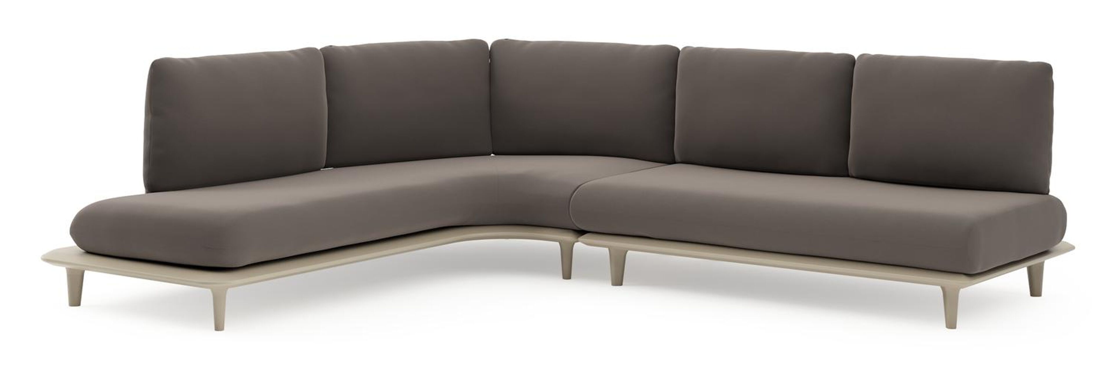 Salon de jardin d'angle Bomero en aluminium beige et coussins en all weather sunbrella® luxe natte nature grey