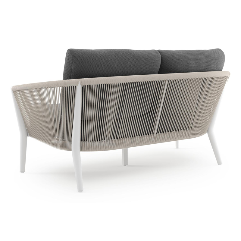 Orso loungebank in wit aluminium en beige verticaal geweven ronde rope met Lopi Shadow all weather sunbrella® luxe kussen