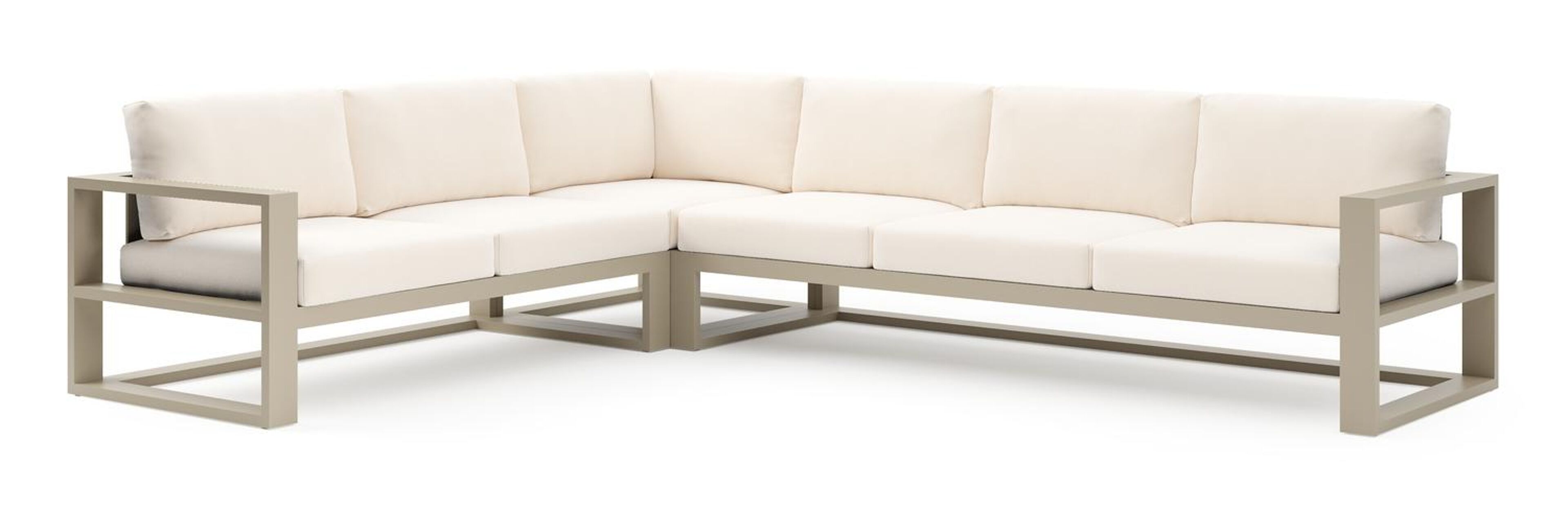 Verato loungehoek in beige aluminium met lopi snow all weather sunbrella® luxe kussen