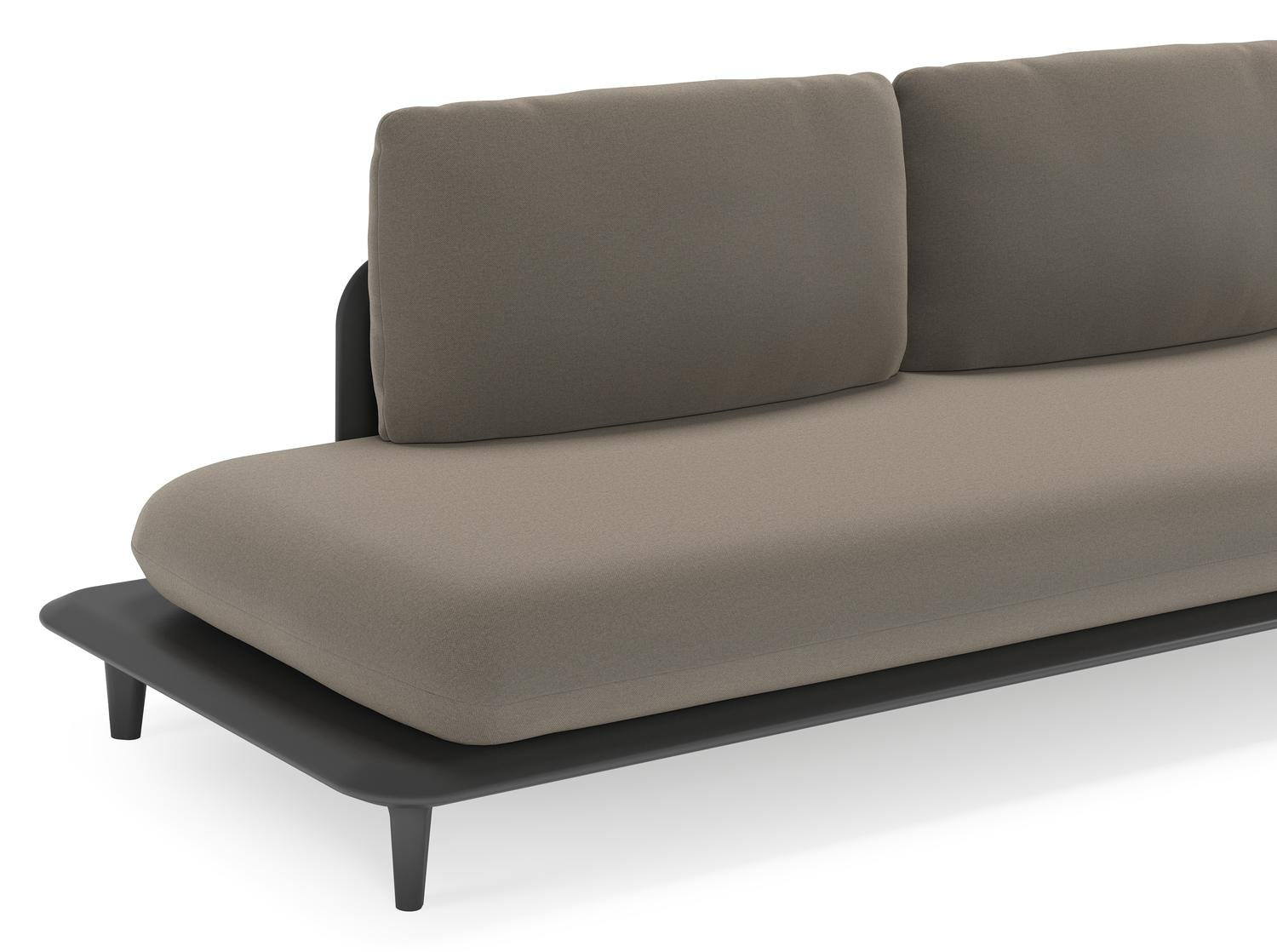 Bomero loungehoek in zwart aluminium met natte carbon beige all weather sunbrella® luxe kussen