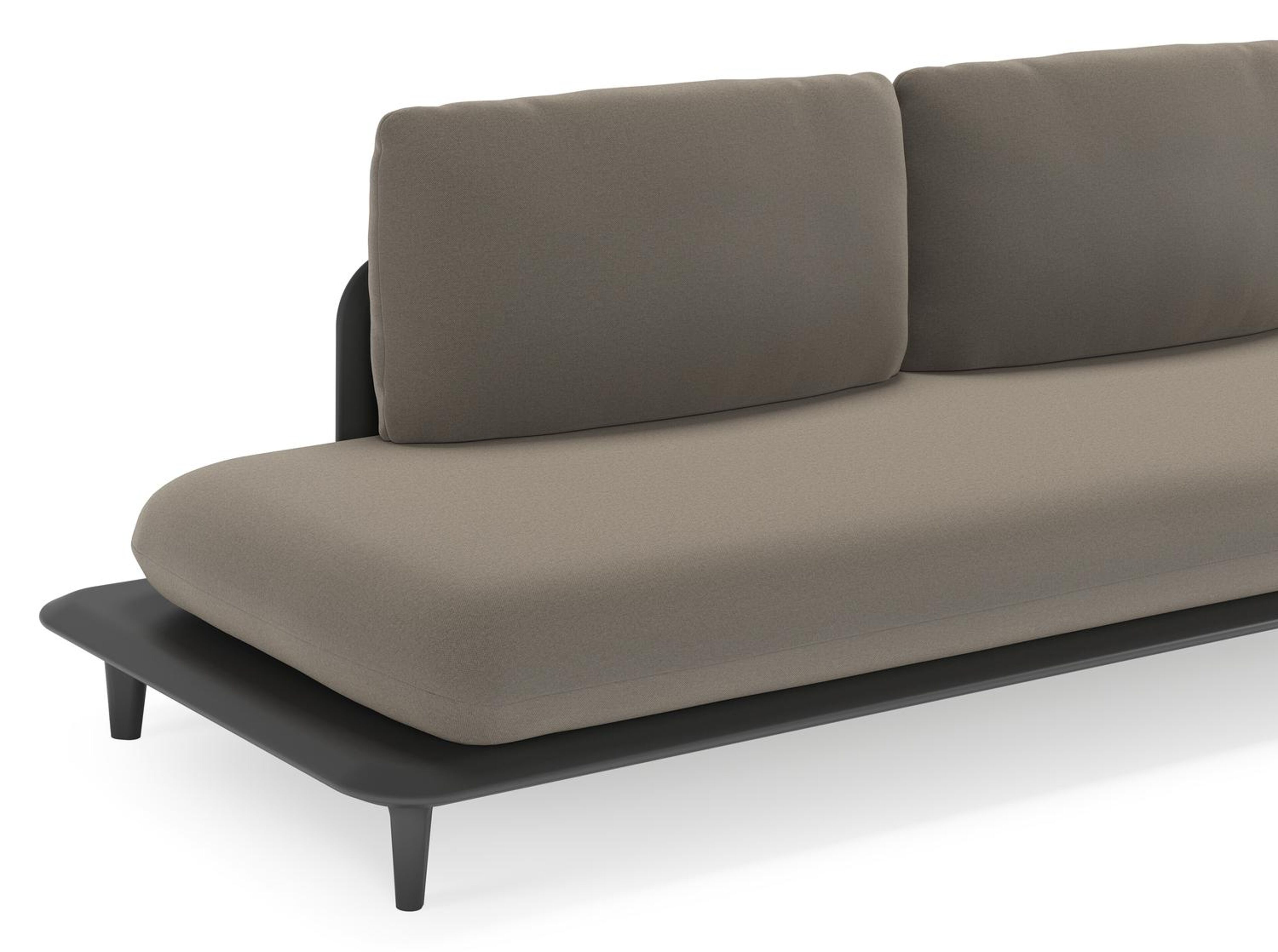 Bomero loungehoek in zwart aluminium met natte carbon beige all weather sunbrella® luxe kussen