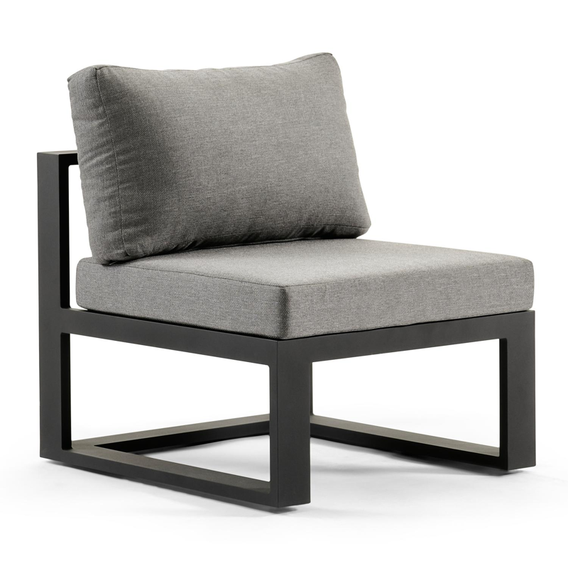 Fauteuil de jardin Livo pièce intermédiaire en aluminium noir avec coussin en All Weather Olefin gris