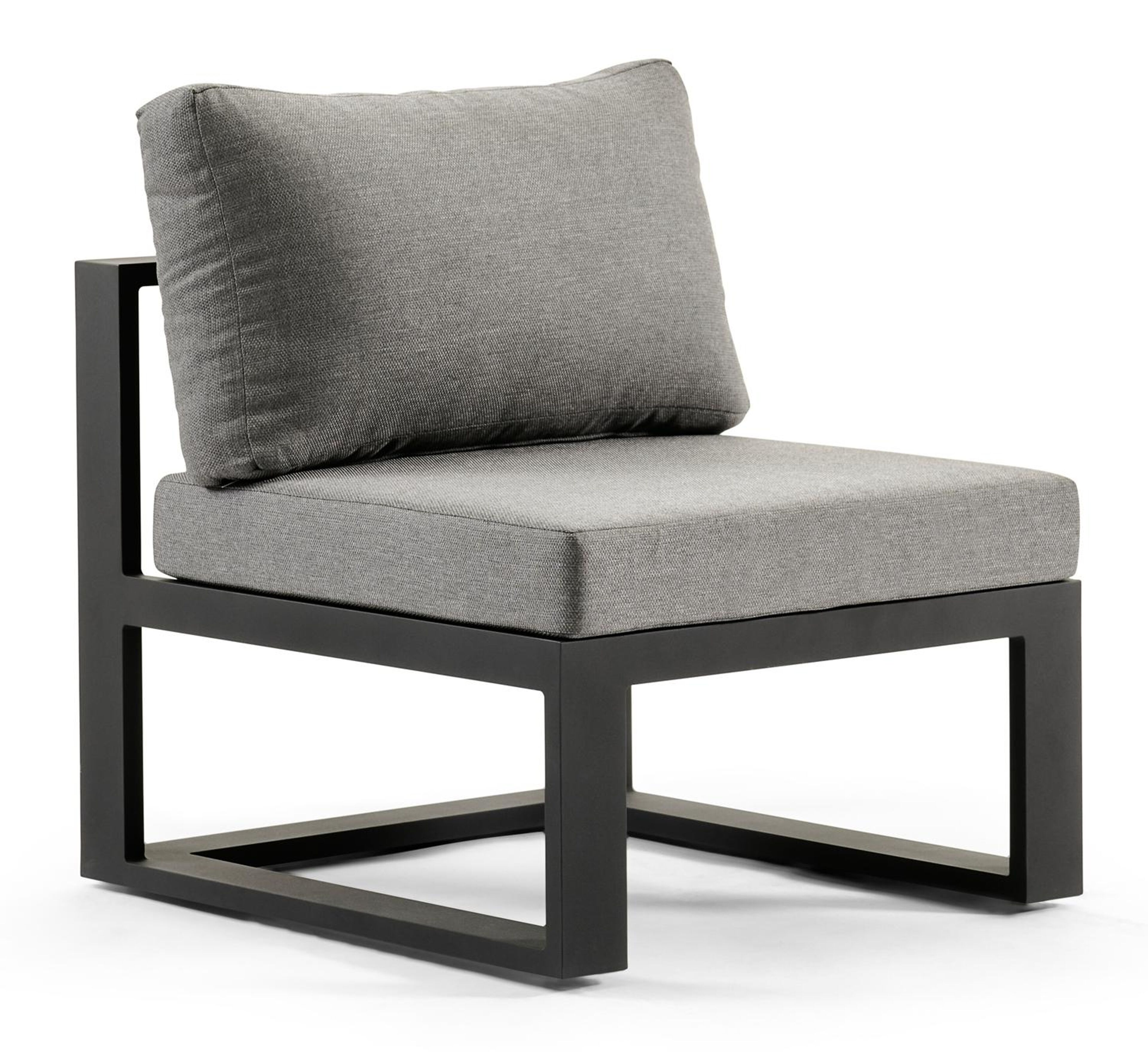 Fauteuil de jardin Livo pièce intermédiaire en aluminium noir avec coussin en All Weather Olefin gris