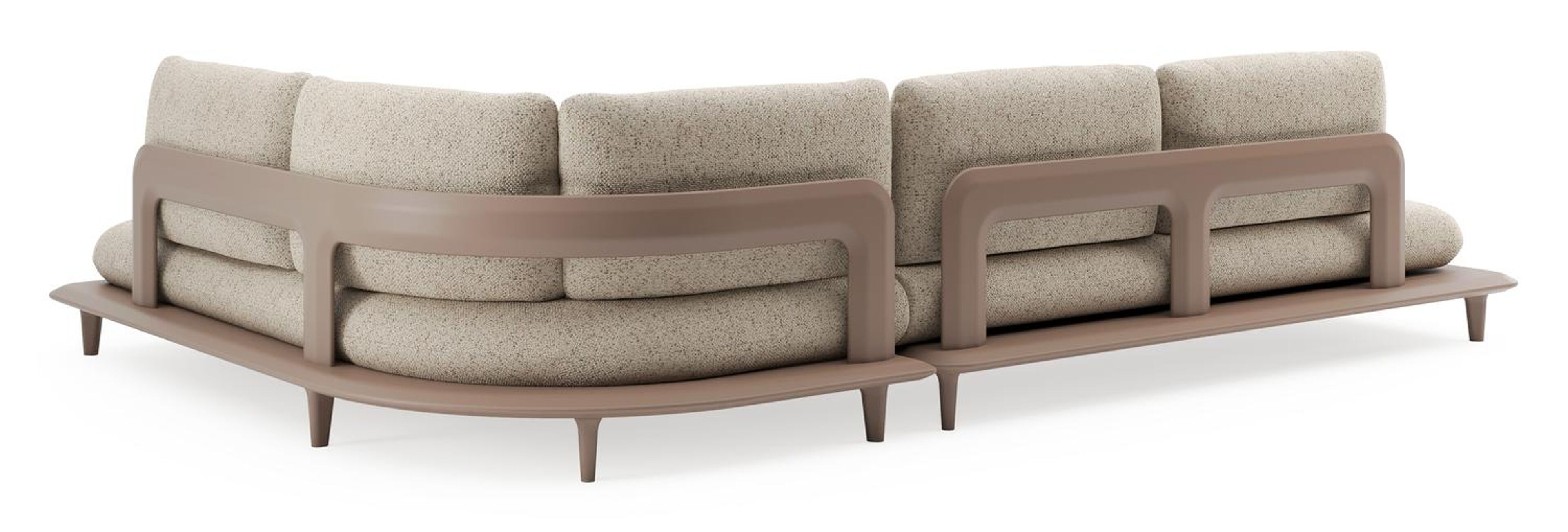 Salon de jardin d'angle Bomero en aluminium taupe et coussins en all weather cosytica bora jungle