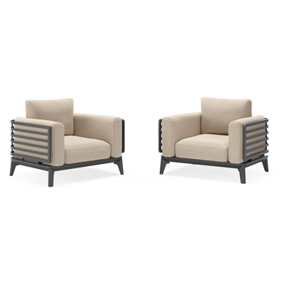 Set van 2 Mosa loungestoelen in zwart aluminium met rustic weather+ softtouch kussens