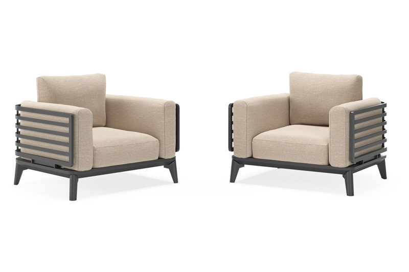 Set van 2 Mosa loungestoelen in zwart aluminium met rustic weather+ softtouch kussens