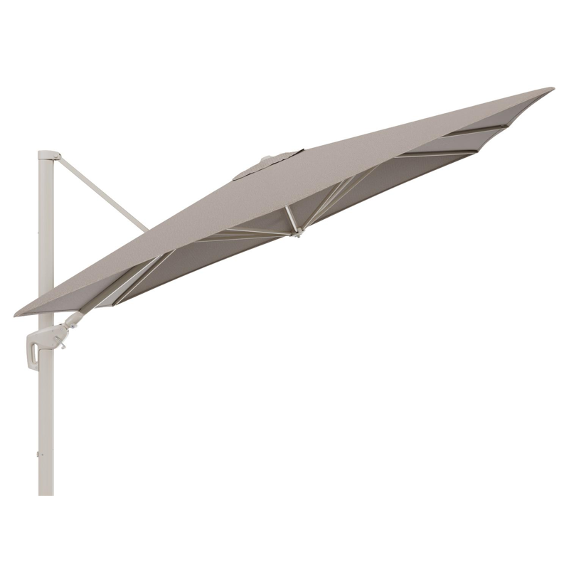 Minore zweefparasol met tiltfunctie in beige aluminium en Firenze Earth All Weather Solica parasoldoek - L1 280 x L2 370 cm (zonder voet)