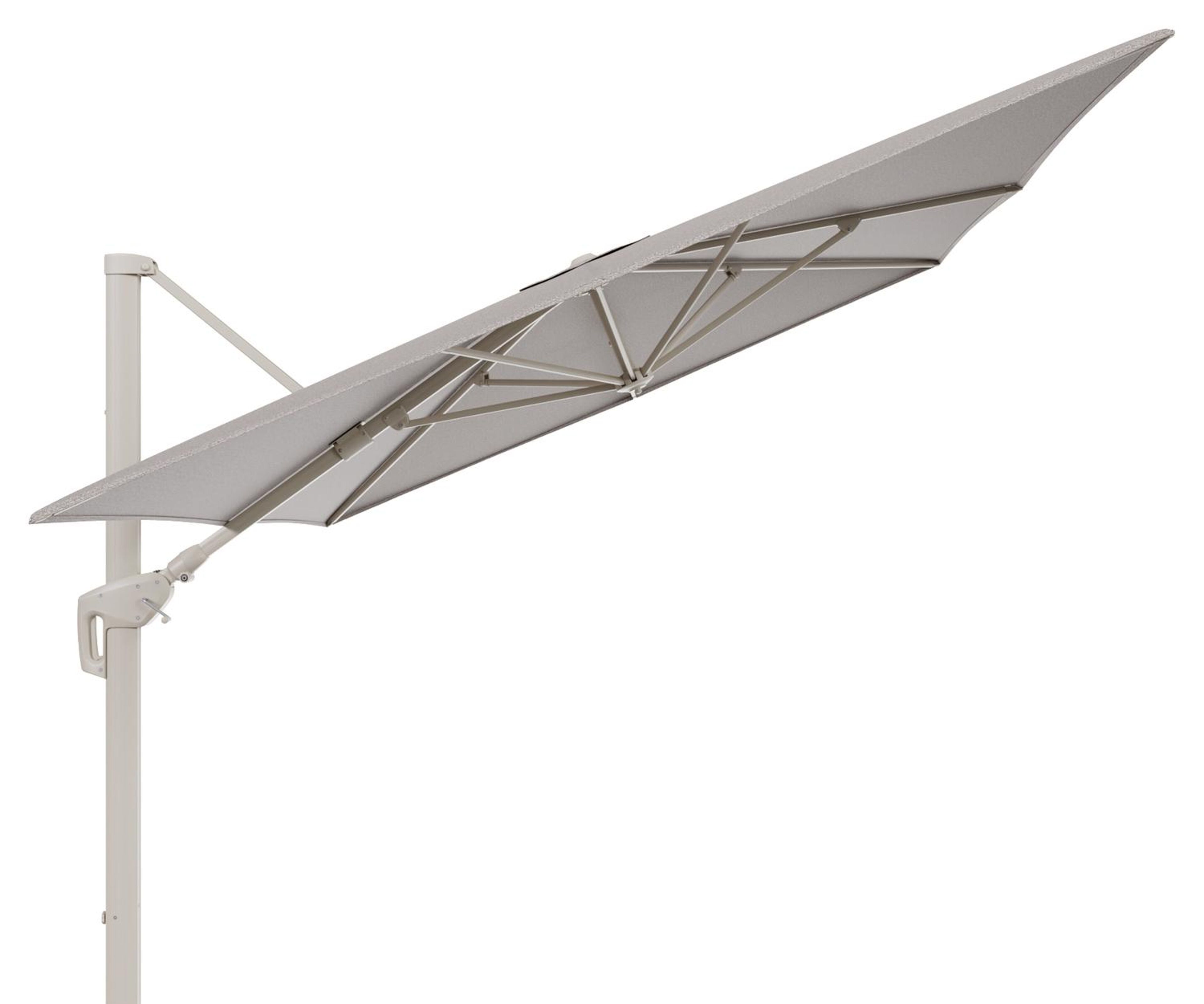 Parasol pendant Minore avec fonction tilt en aluminium beige et toile de parasol All Weather Sunbrella® Luxe Wander Granite - Lg.1 400 x Lg.2 300 cm (sans pied de parasol)