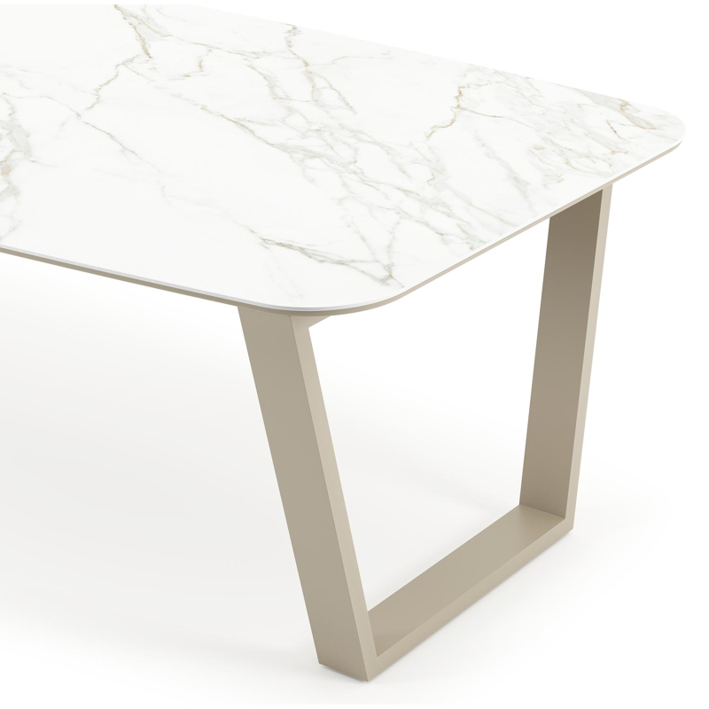 Pagino tuintafel bootvorm in beige aluminium en volkeramiek Calacatta - L 255 x B 115 x H 73 cm