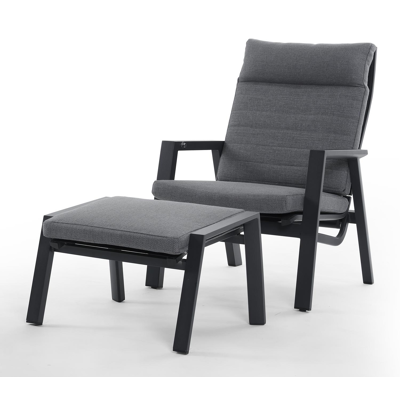 Prato loungeset in zwart aluminium met grijs weather+ textilene kussens