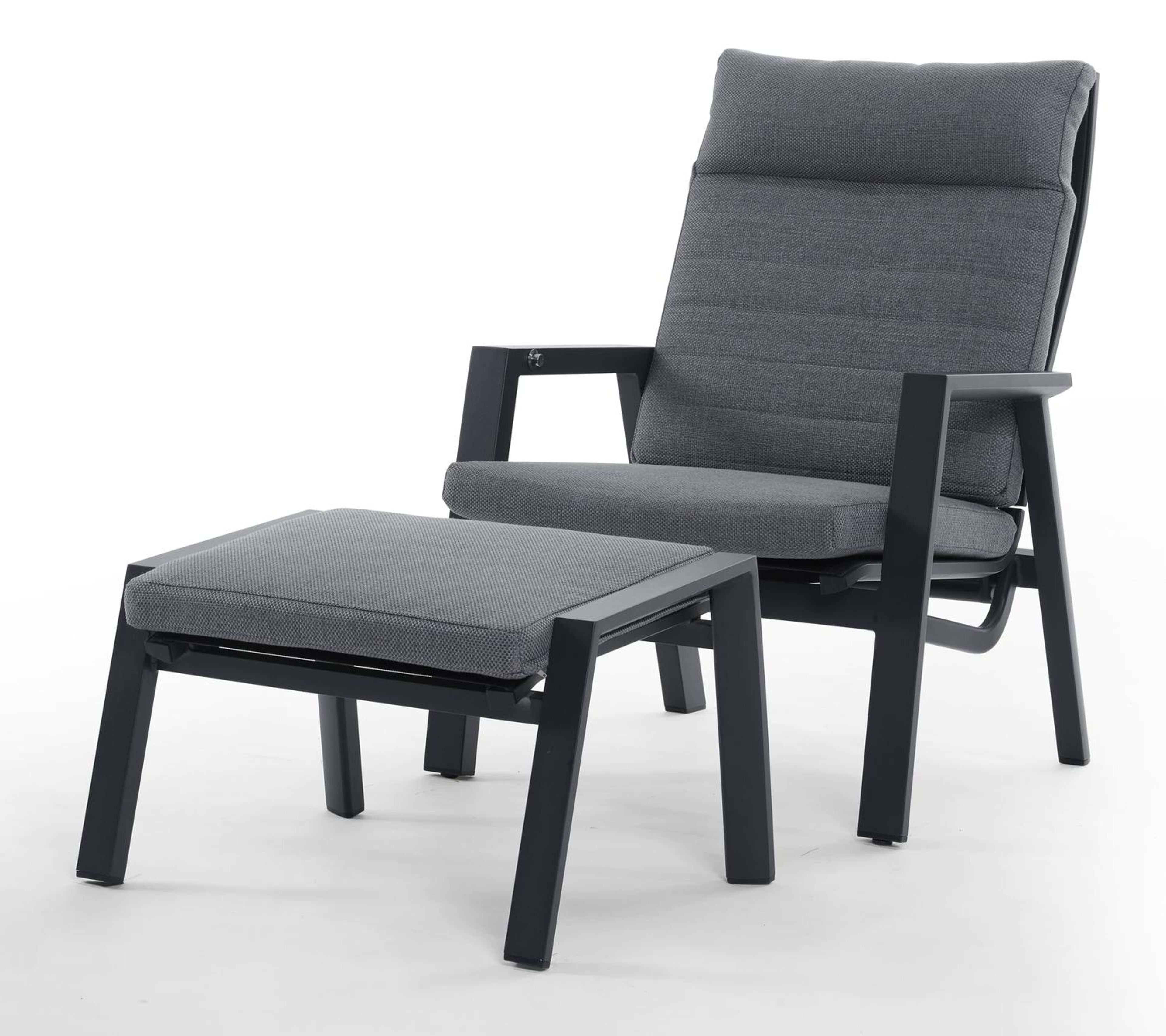 Prato loungeset in zwart aluminium met grijs weather+ textilene kussens