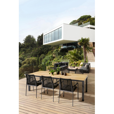 Capri tuintafel in zwart aluminium en teak - L 240 x B 100 x H 75,5 cm