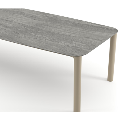 Orso tuintafel bootvorm in beige aluminium en volkeramiek Aspen Grey - L 315 x B 115 x H 74.5 cm