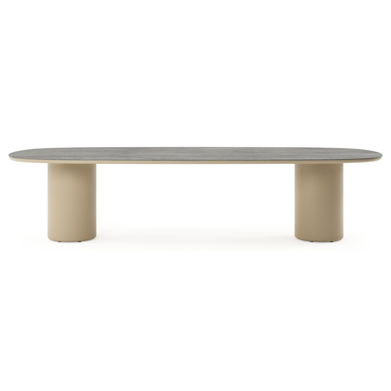 Amico tuintafel bombo in beige aluminium en volkeramiek Aspen Grey - L 320 x B 130 x H 73.5 cm
